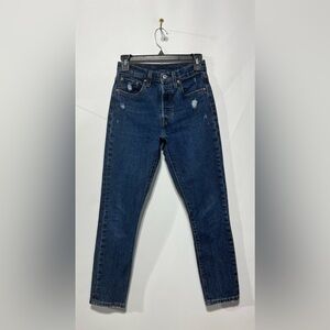 Levi's 501 Dark Blue Skinny Jeans With‎ Button Fly Size 25 Inseam 28”